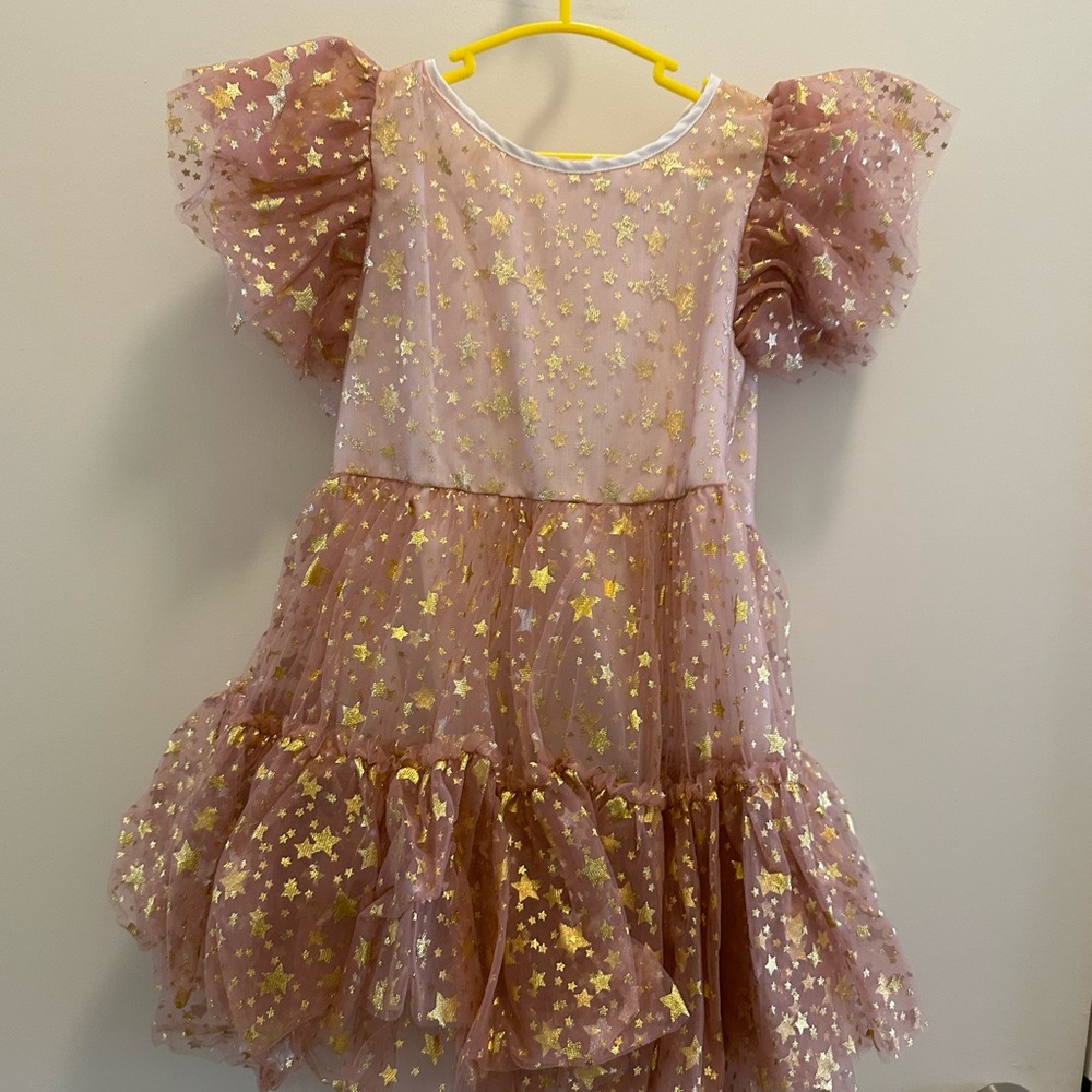Starry Pink and Gold Kids Party Dress